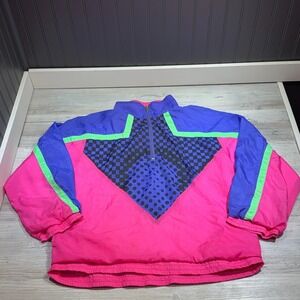 Vintage Lavon Pullover 1/4 Zip Windbreaker 90's Neon Lined Pink Blue Green Nylon